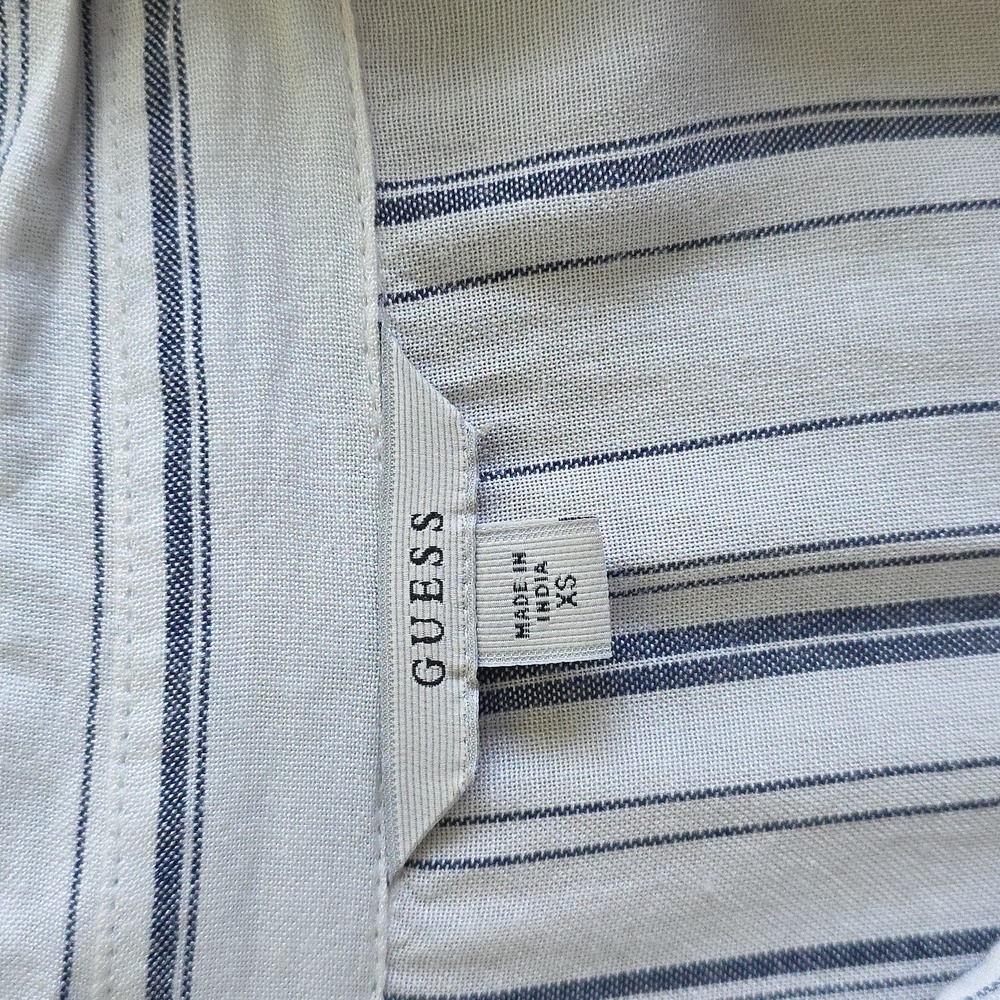 Guess Striped Button-Up Ruffled Sleeves Glass Embelished V-neck Blouse - Picture 8 of 11